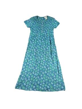 APRIL CORNELL Floral Cottage Garden Casual Country Maxi Vintage Teal Dress S